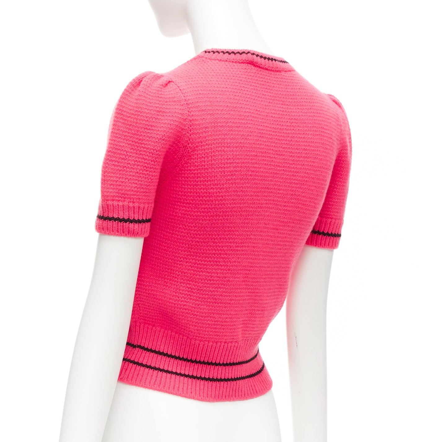CHRISTIAN DIOR 100% cashmere pink black logo puff sleeve crop sweater FR34 For Sale 1