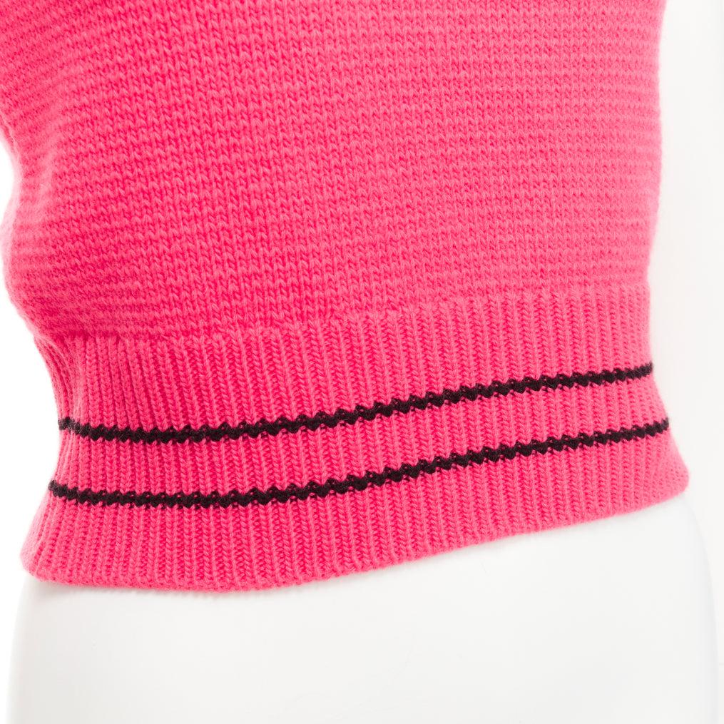 CHRISTIAN DIOR 100% cashmere pink black logo puff sleeve crop sweater FR34 For Sale 2