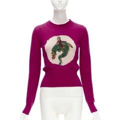 CHRISTIAN DIOR 100% cashmere pink embroidery Princess Dragon sweater FR34 XS