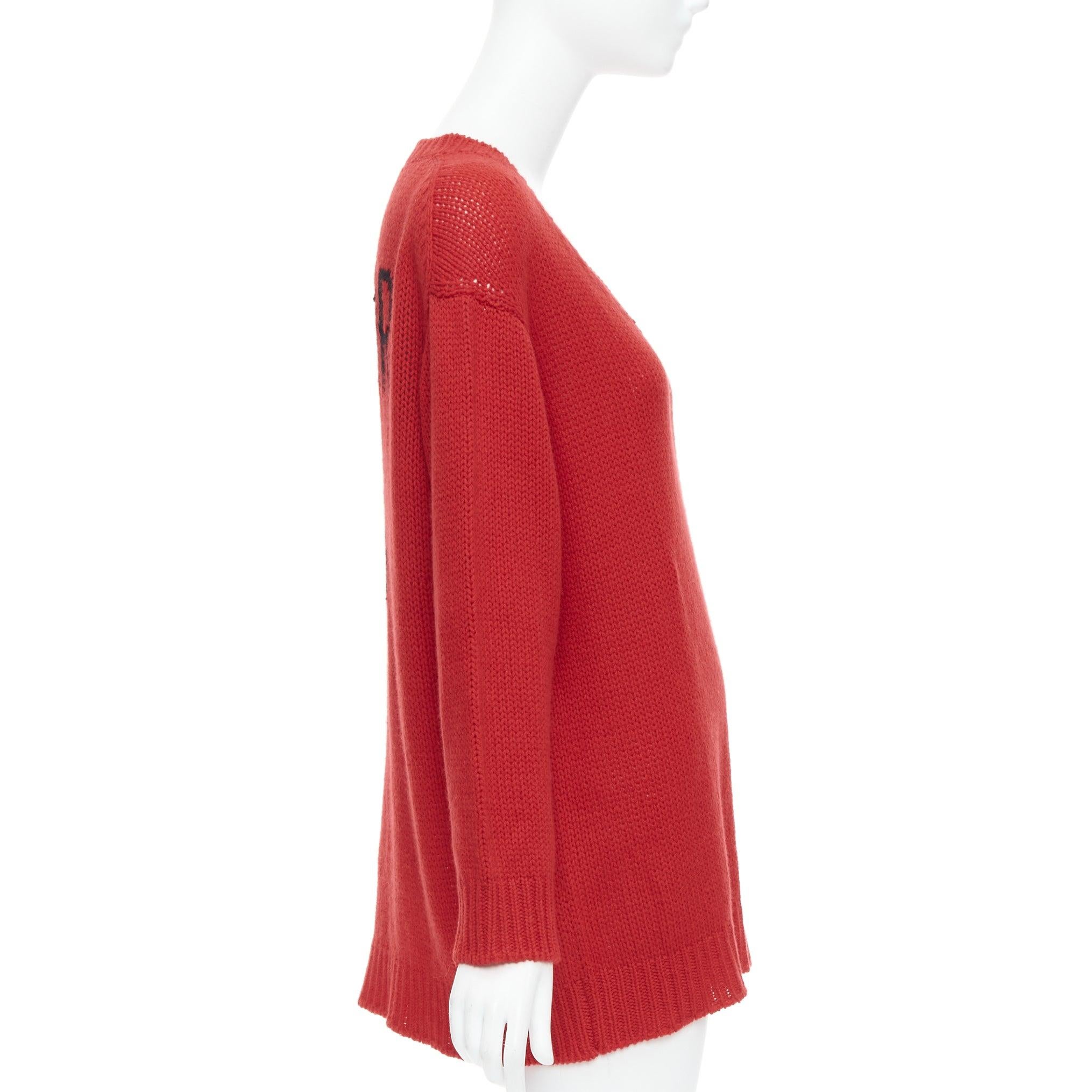 CHRISTIAN DIOR 100% cashmere red black J'Adior 8 oversized sweater FR34 XS In Good Condition For Sale In Hong Kong, NT