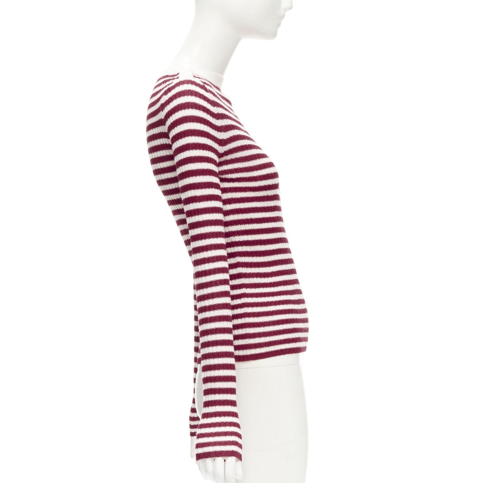 CHRISTIAN DIOR 100% cashmere white red striped boat neck CD button top FR34 XS In Excellent Condition In Hong Kong, NT