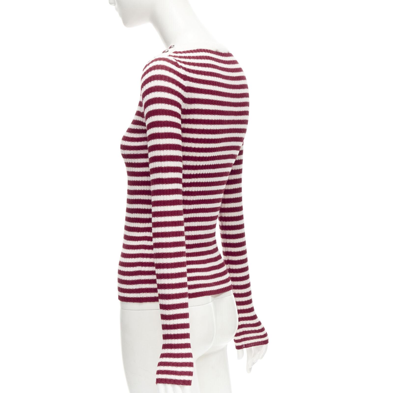 CHRISTIAN DIOR 100% cashmere white red striped boat neck CD button top FR34 XS 1