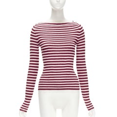 CHRISTIAN DIOR 100% cashmere white red striped boat neck CD button top FR34 XS