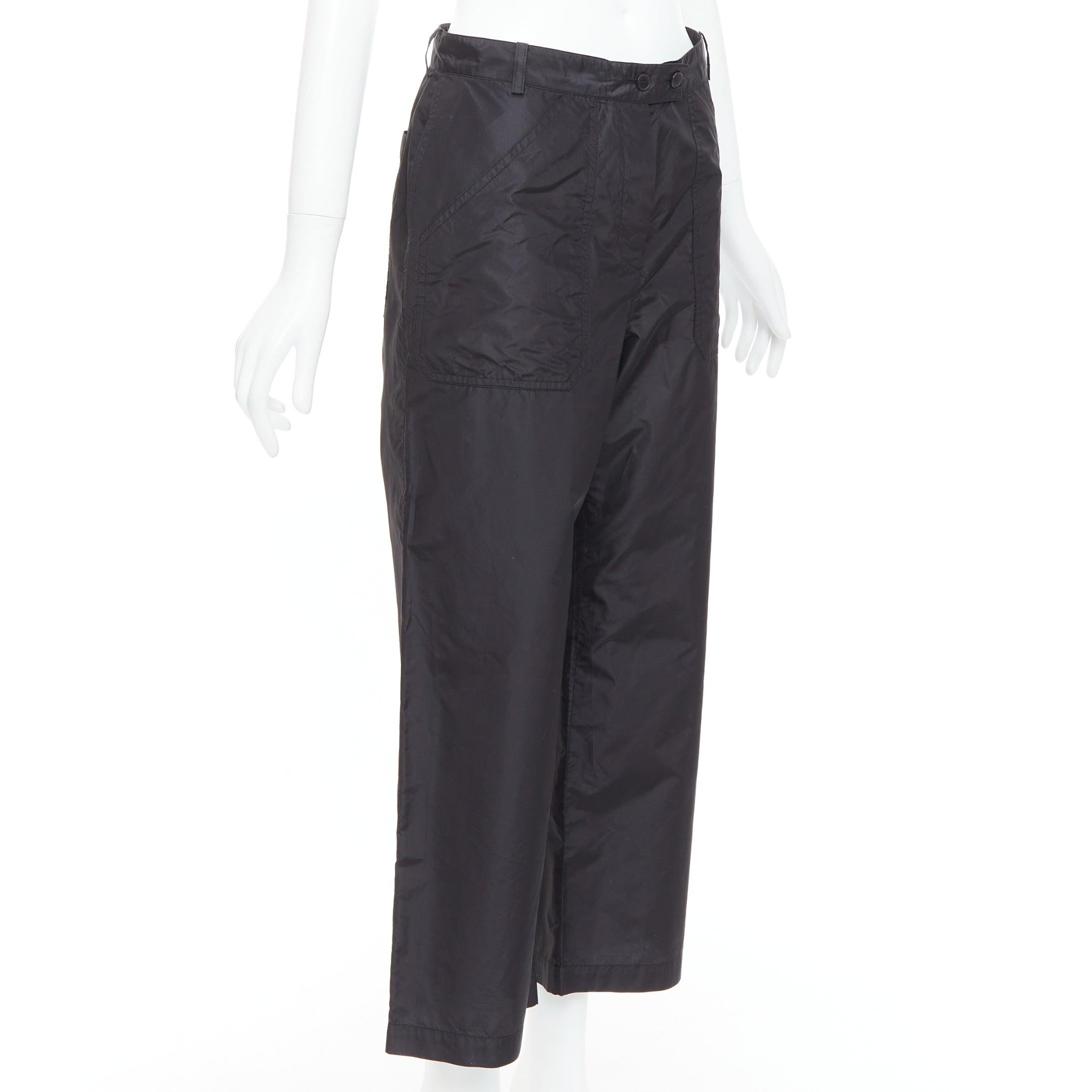 Black CHRISTIAN DIOR 100% silk black button fly wide cargo pants FR36 S For Sale
