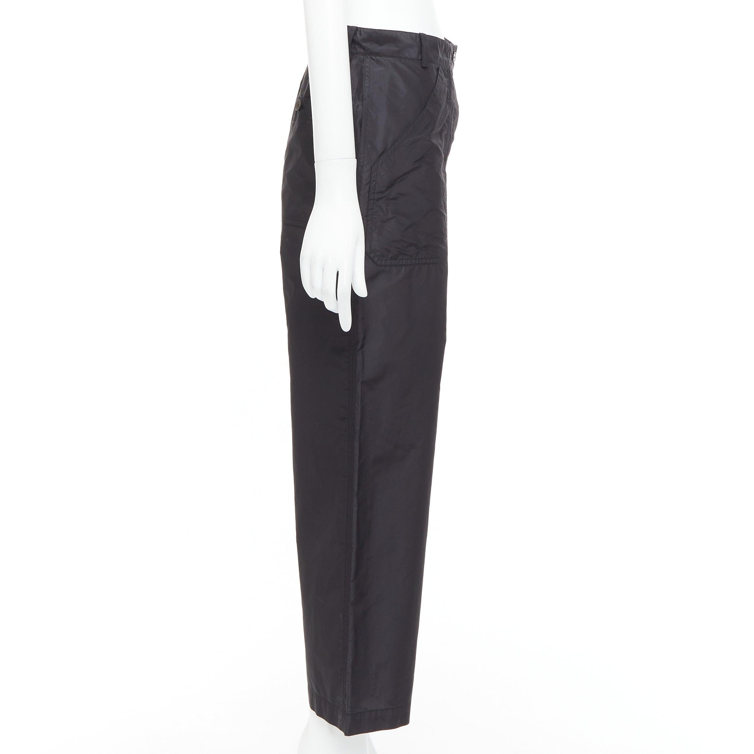Women's CHRISTIAN DIOR 100% silk black button fly wide cargo pants FR36 S For Sale