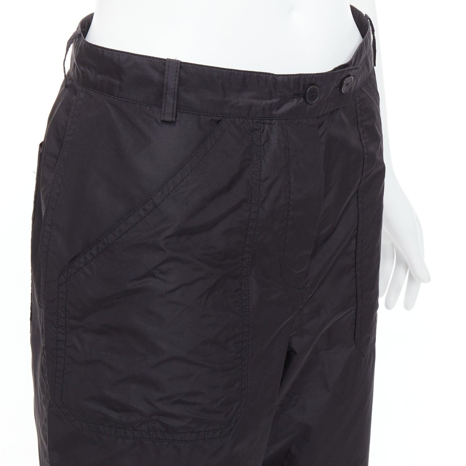 CHRISTIAN DIOR 100% silk black button fly wide cargo pants FR36 S For Sale 2