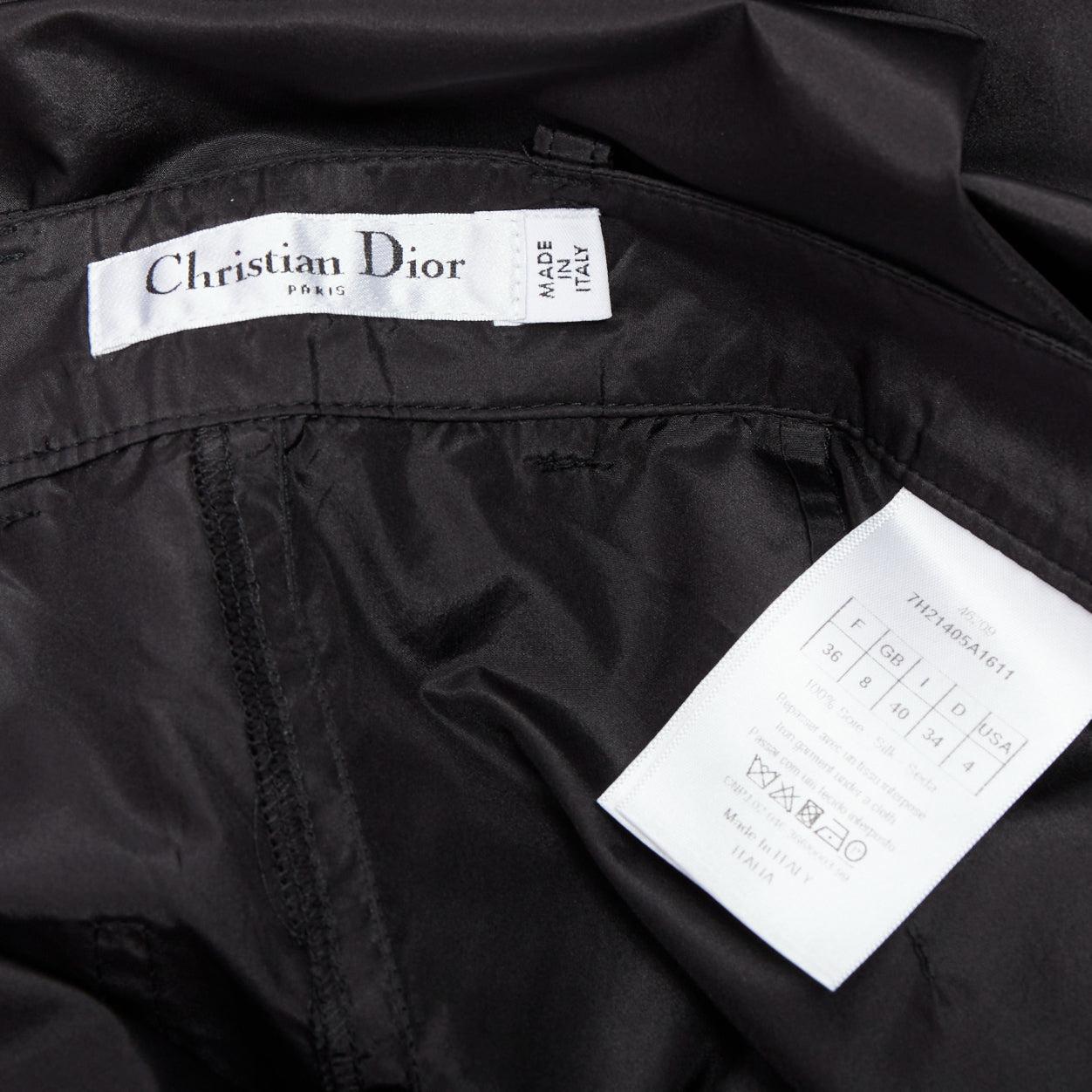 CHRISTIAN DIOR 100% silk black button fly wide cargo pants FR36 S For Sale 3