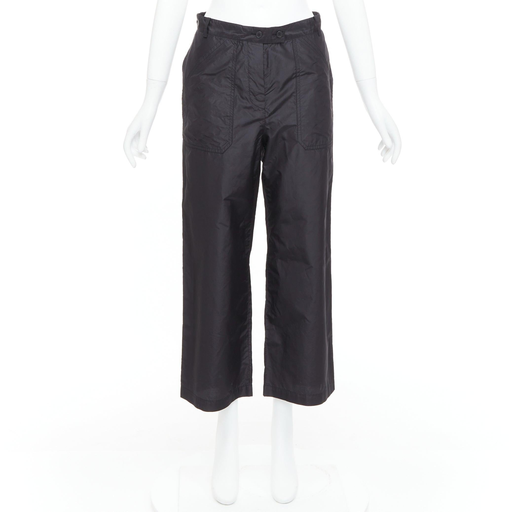 CHRISTIAN DIOR 100% silk black button fly wide cargo pants FR36 S For Sale 4