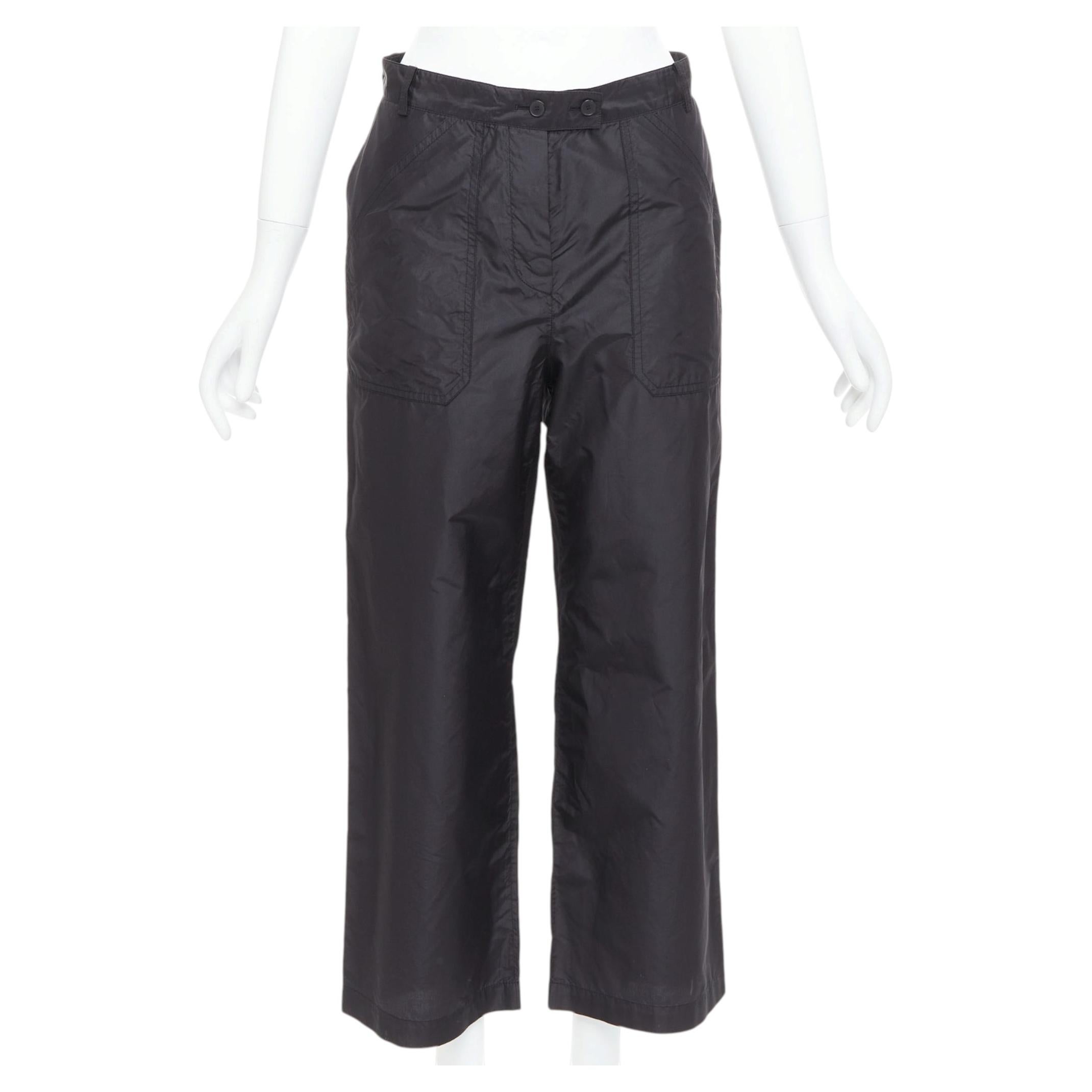 CHRISTIAN DIOR 100% silk black button fly wide cargo pants FR36 S For Sale