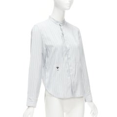 CHRISTIAN DIOR 100% silk blue pinstripe black CD bee logo bishop shirt FR34 XS