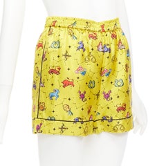 CHRISTIAN DIOR 100% silk Lucky Dior yellow astrology boxer shorts FR32 XXS