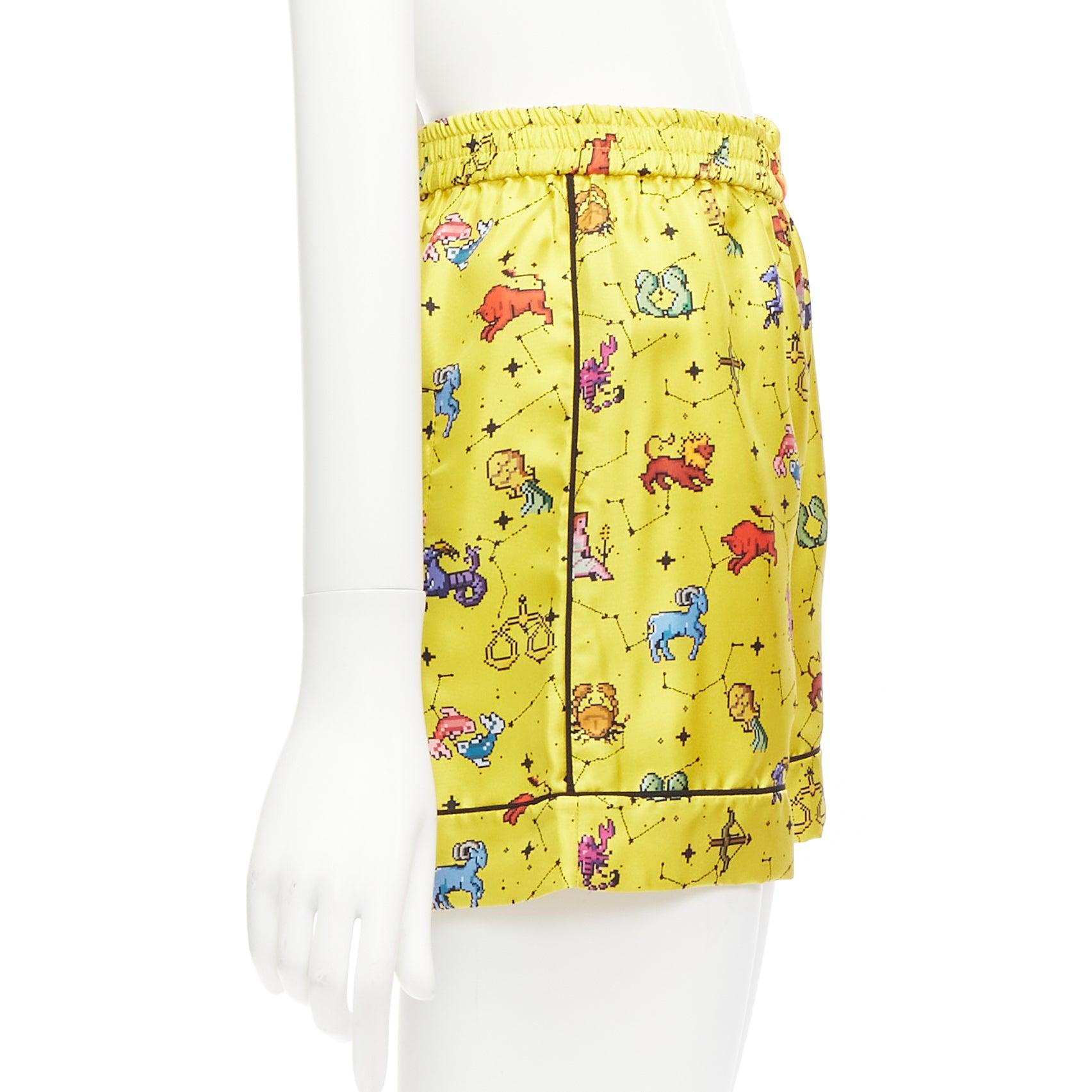 CHRISTIAN DIOR 100% silk Lucky Dior yellow astrology boxer shorts FR32 XXS In Excellent Condition For Sale In Hong Kong, NT