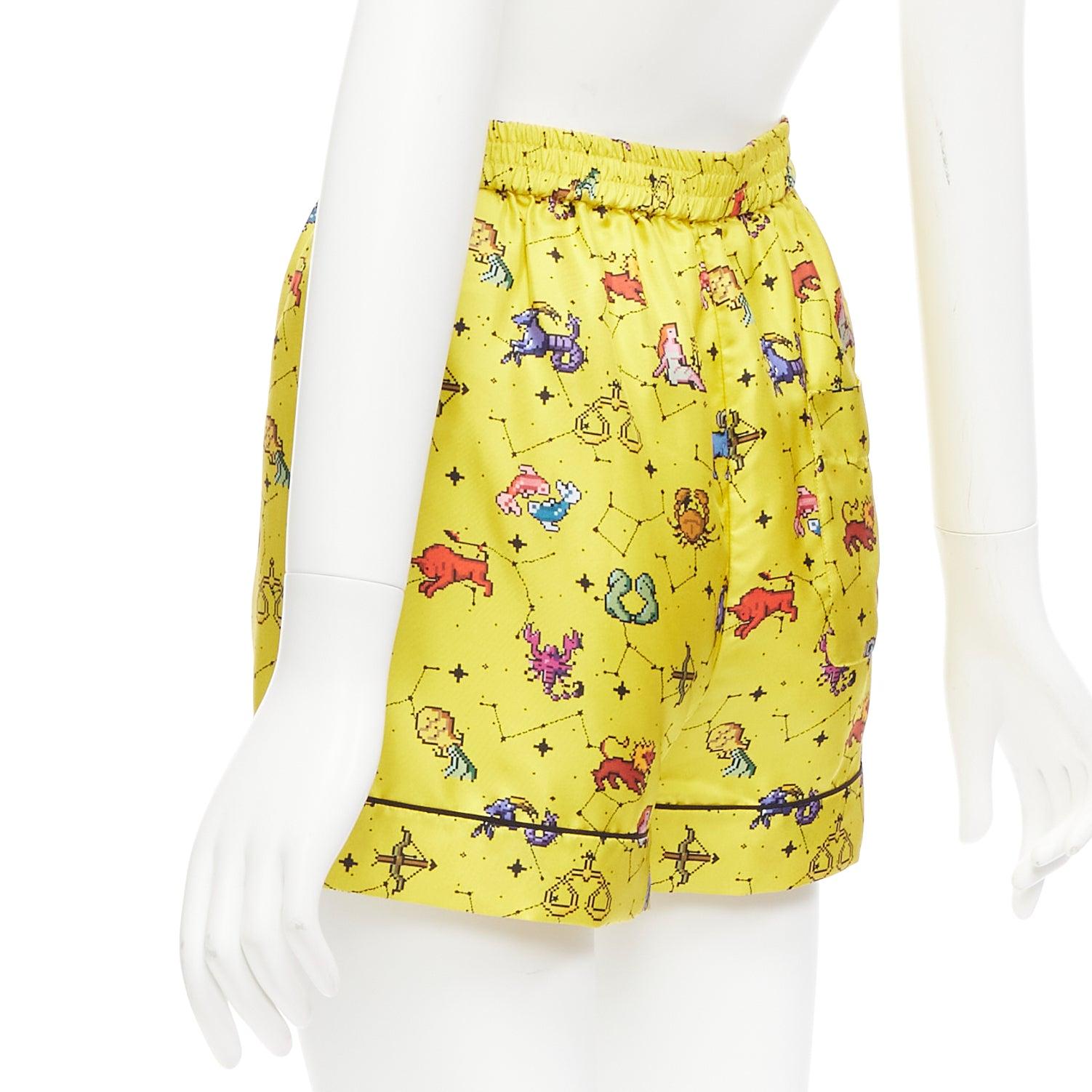 CHRISTIAN DIOR 100% silk Lucky Dior yellow astrology boxer shorts FR32 XXS For Sale 1