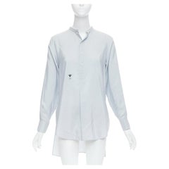 CHRISTIAN DIOR 100% seta blu polvere CD ape logo hi low camicia FR34 XS