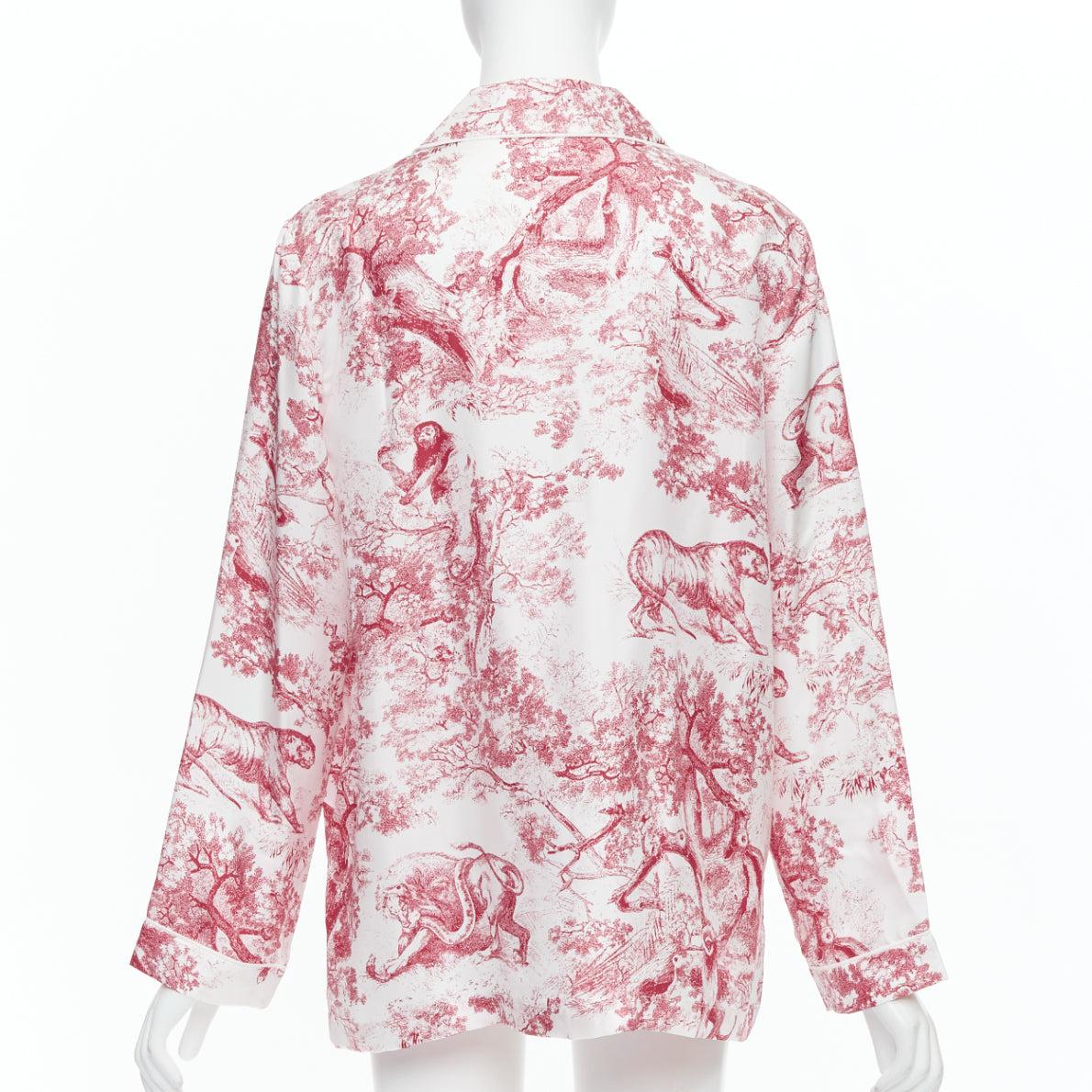 CHRISTIAN DIOR 100% silk red Toile De Jouy animal print pajama shirt FR40 L 1