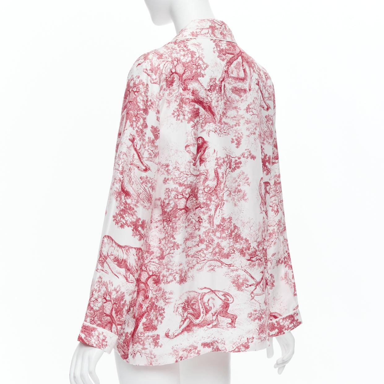 CHRISTIAN DIOR 100% silk red Toile De Jouy animal print pajama shirt FR40 L 2