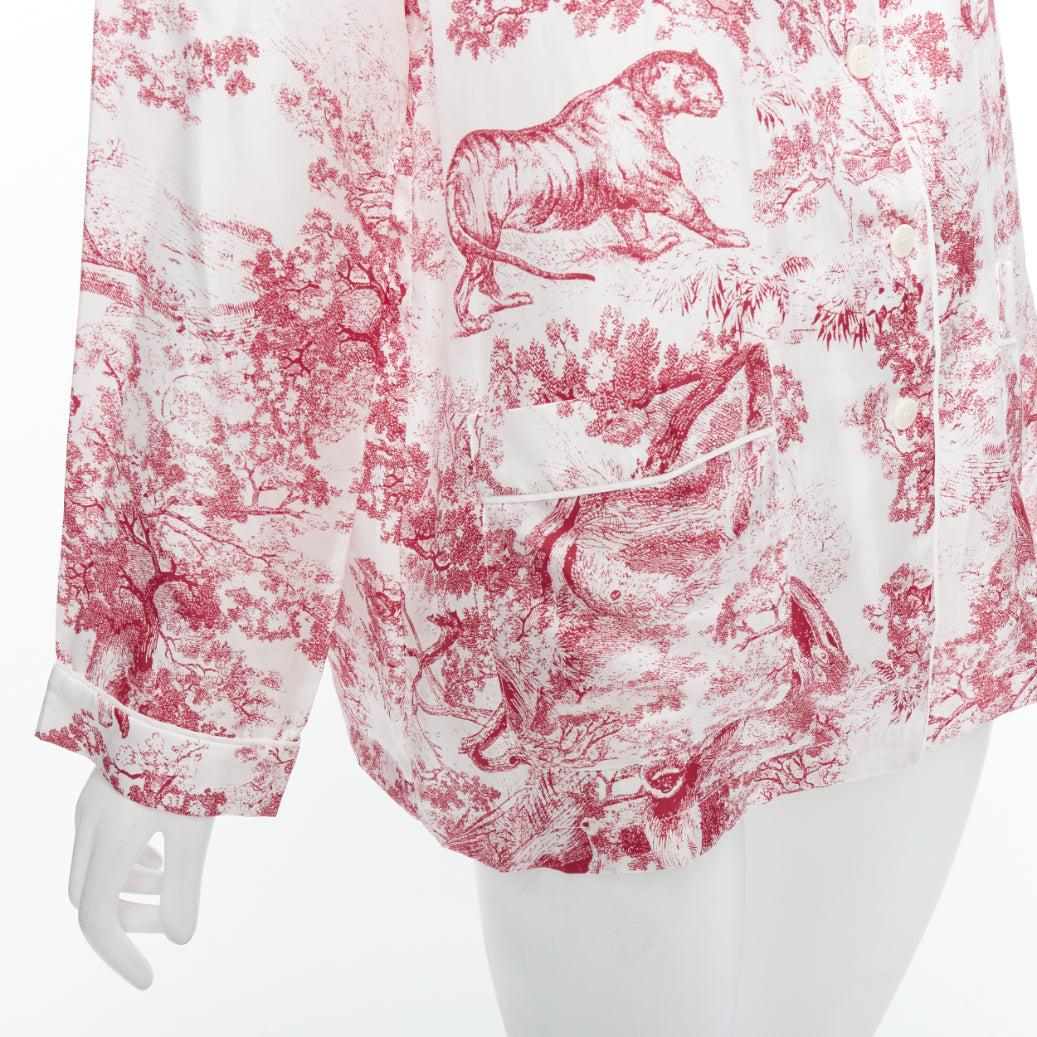 CHRISTIAN DIOR 100% silk red Toile De Jouy animal print pajama shirt FR40 L 3