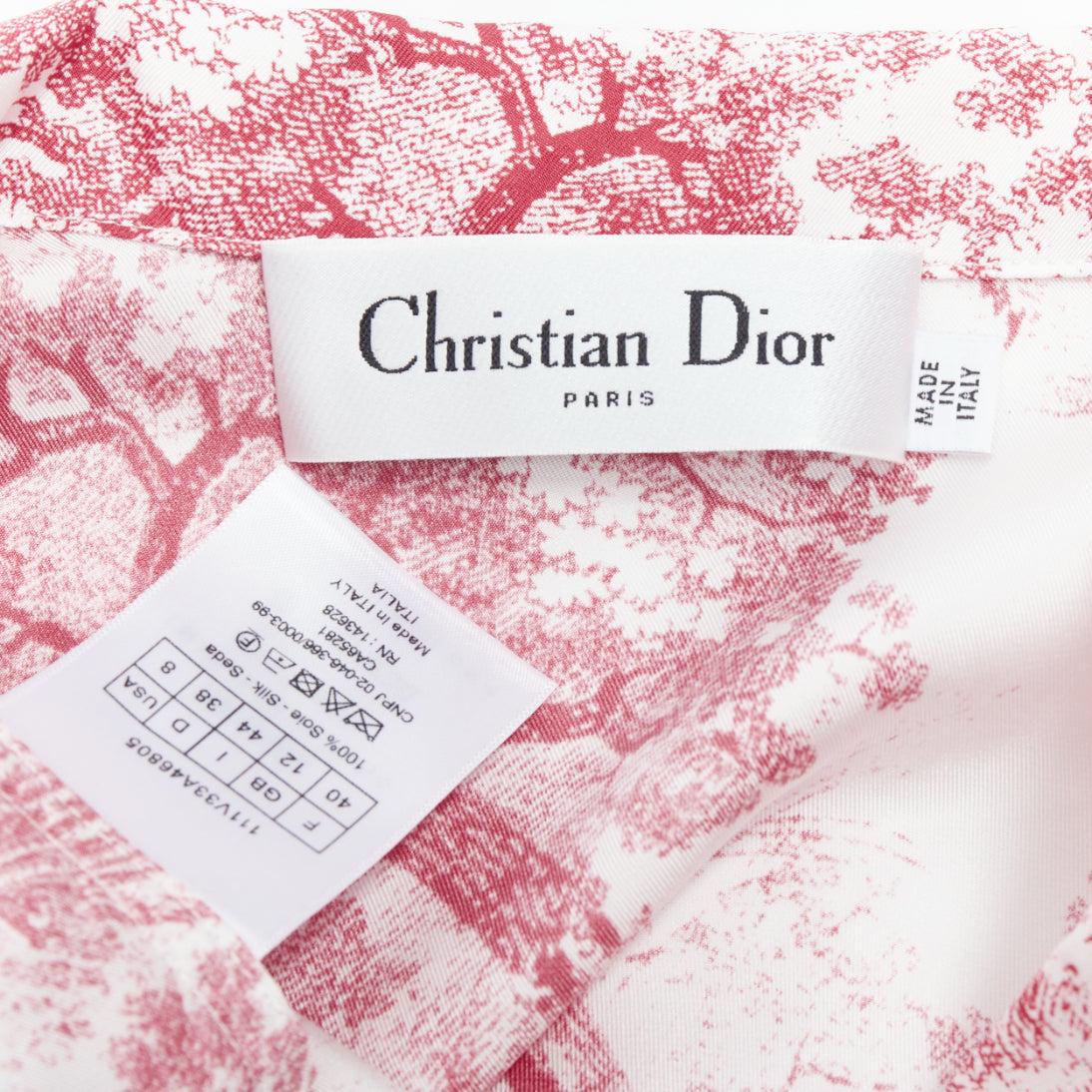 CHRISTIAN DIOR 100% silk red Toile De Jouy animal print pajama shirt FR40 L 4