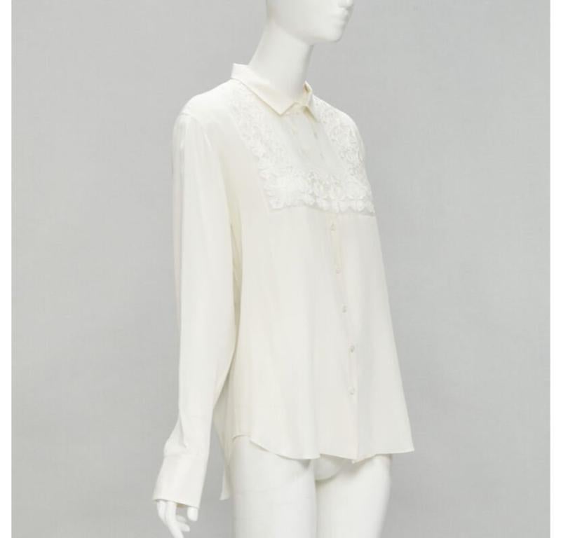 Gris CHRISTIAN DIOR Chemise à manches longues à broderie florale transparente 100 % soie FR44 XL en vente