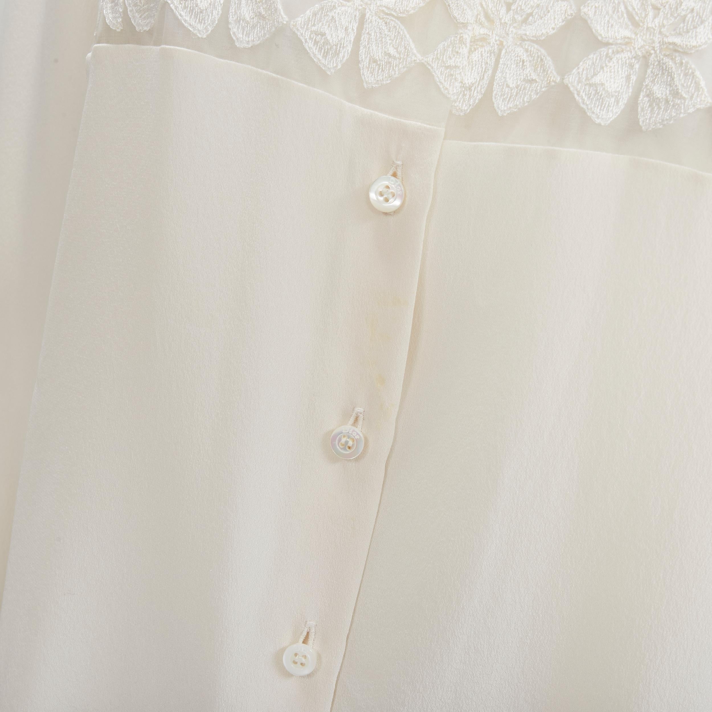 CHRISTIAN DIOR 100% silk sheer floral embroidery long sleeve shirt FR44 XL For Sale 2