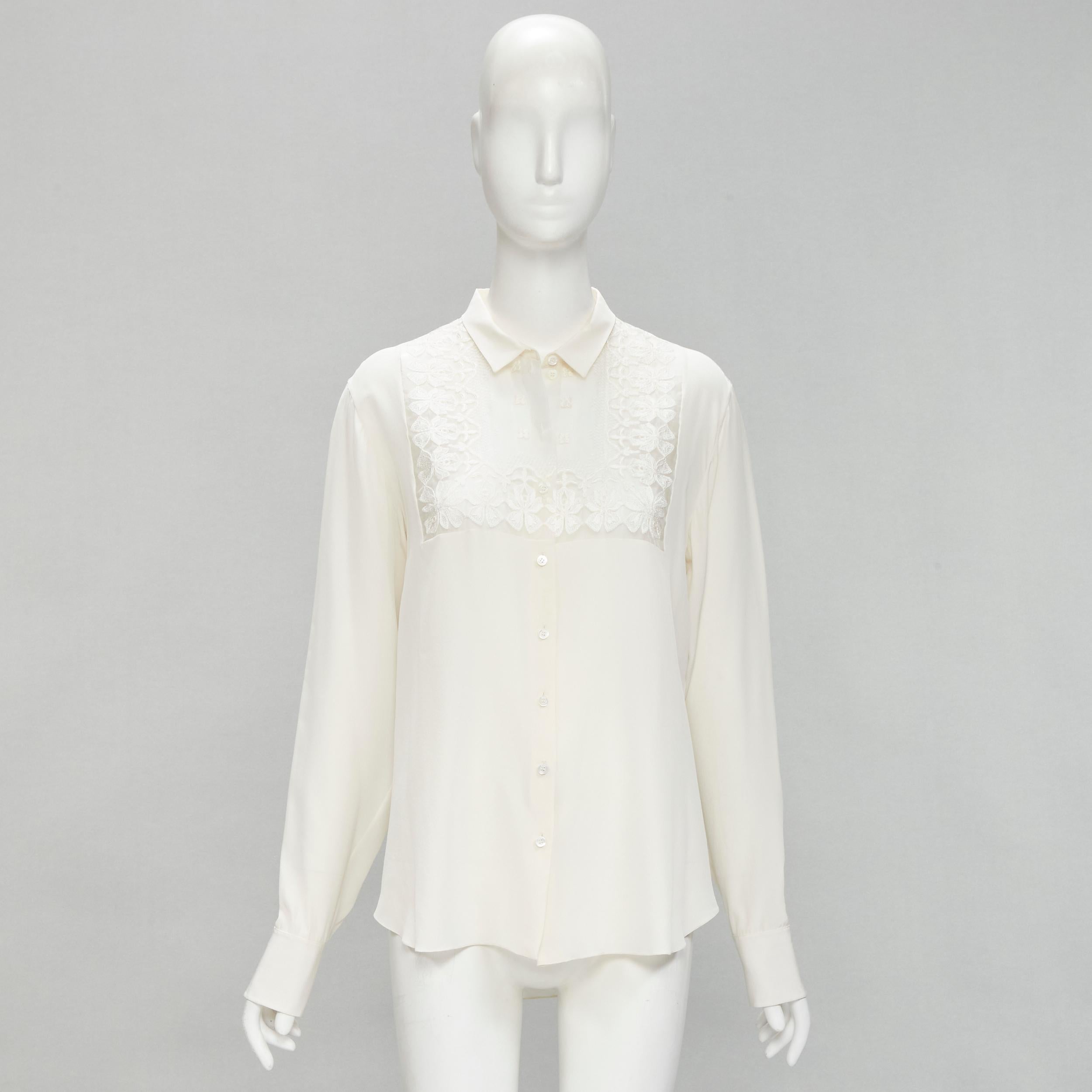 CHRISTIAN DIOR 100% silk sheer floral embroidery long sleeve shirt FR44 XL For Sale 3