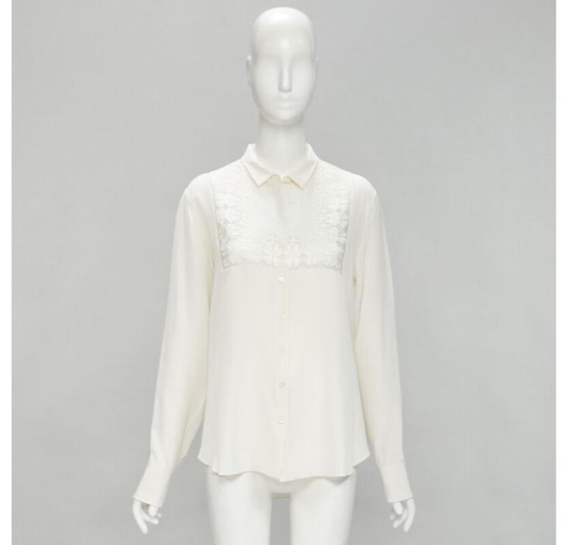 CHRISTIAN DIOR Chemise à manches longues à broderie florale transparente 100 % soie FR44 XL en vente 4