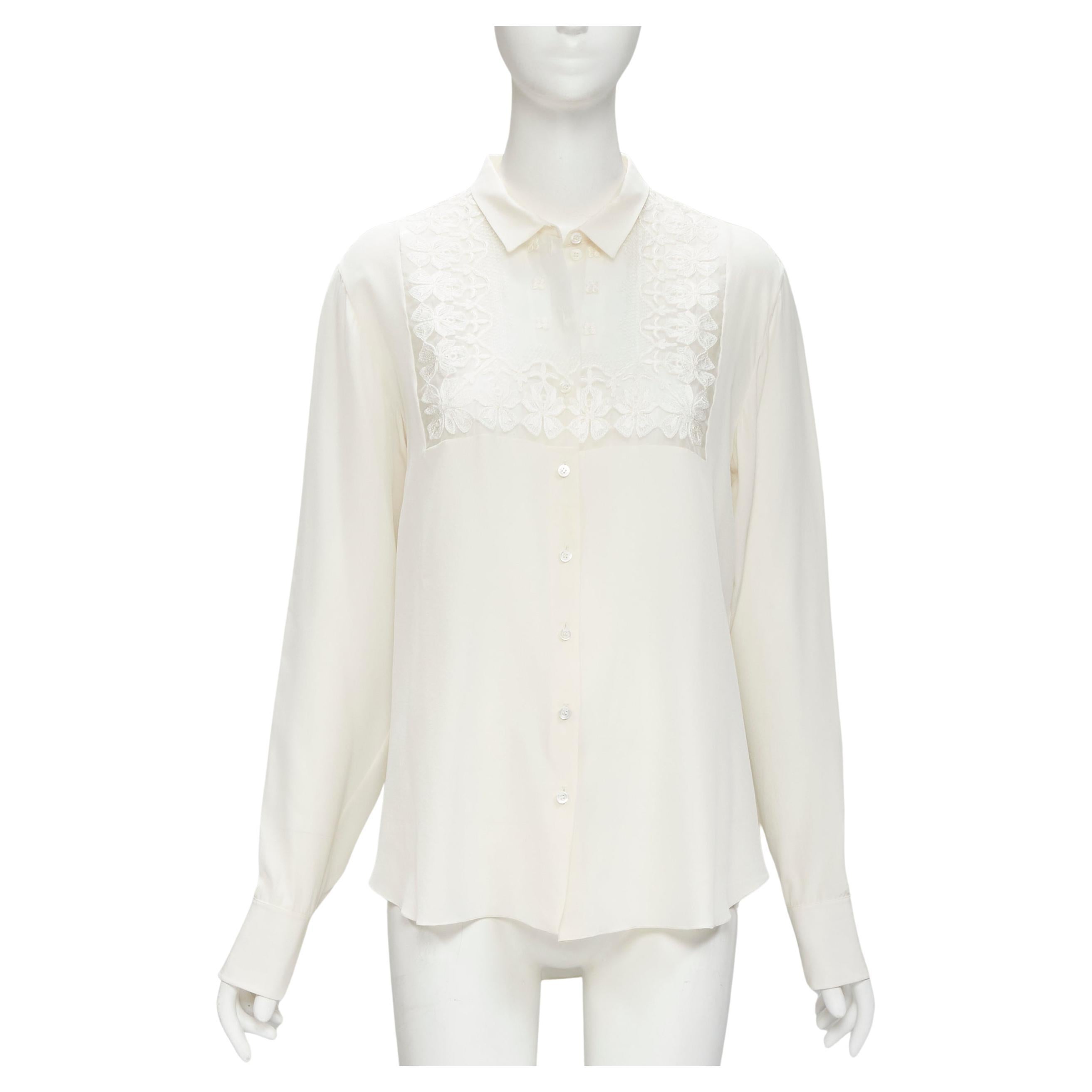 CHRISTIAN DIOR 100% silk sheer floral embroidery long sleeve shirt FR44 XL For Sale