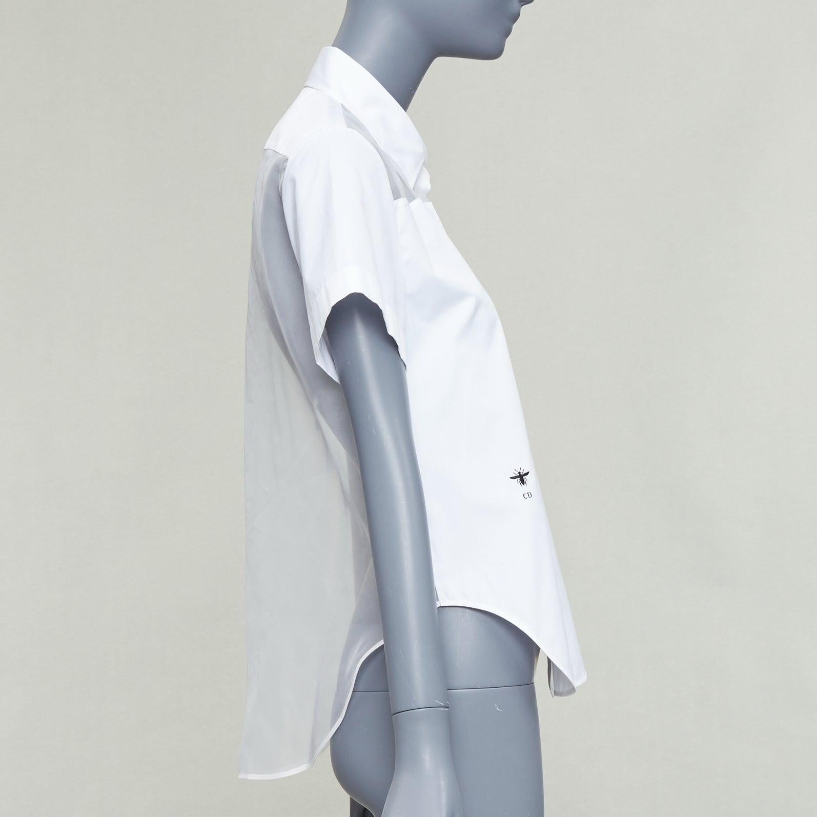 CHRISTIAN DIOR 100% silk white cotton trim sheer panel logo shirt FR34 XS im Zustand „Hervorragend“ im Angebot in Hong Kong, NT