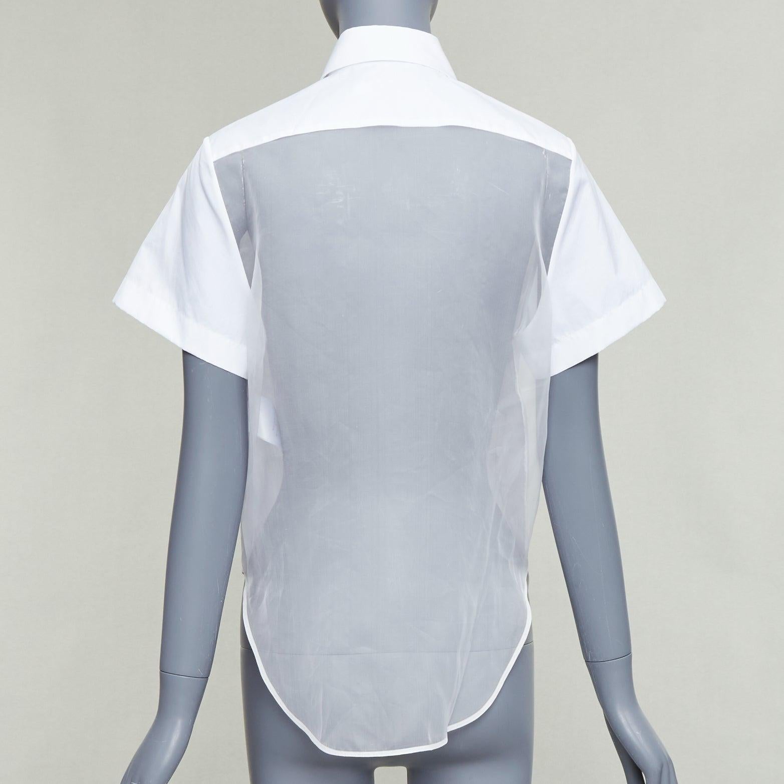 CHRISTIAN DIOR 100% silk white cotton trim sheer panel logo shirt FR34 XS Damen im Angebot