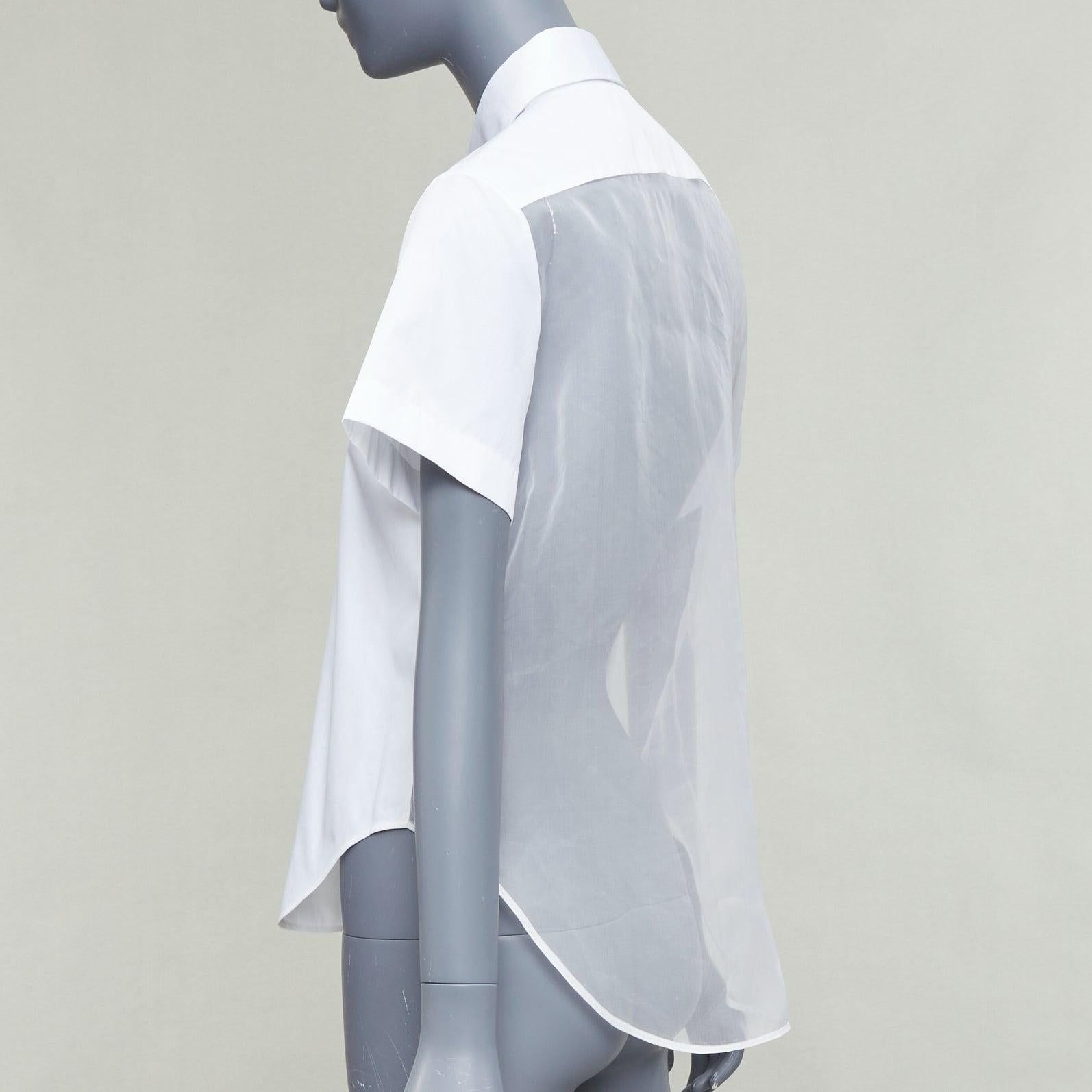 CHRISTIAN DIOR 100% silk white cotton trim sheer panel logo shirt FR34 XS im Angebot 1