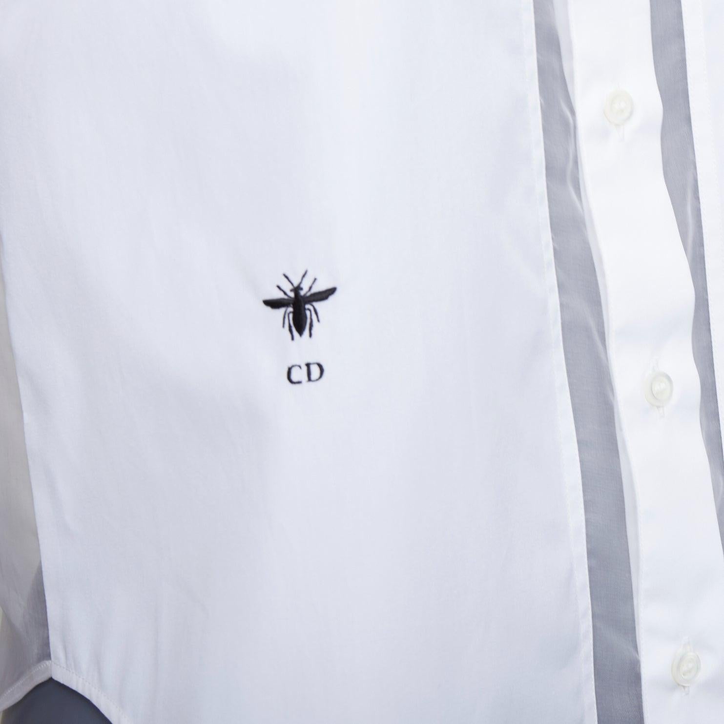 CHRISTIAN DIOR 100% silk white cotton trim sheer panel logo shirt FR34 XS im Angebot 2