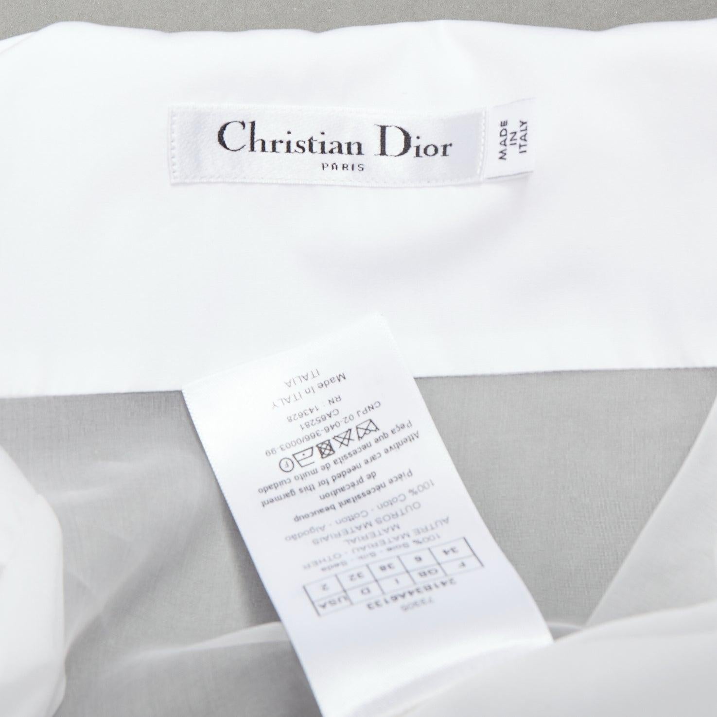 CHRISTIAN DIOR 100% silk white cotton trim sheer panel logo shirt FR34 XS im Angebot 3