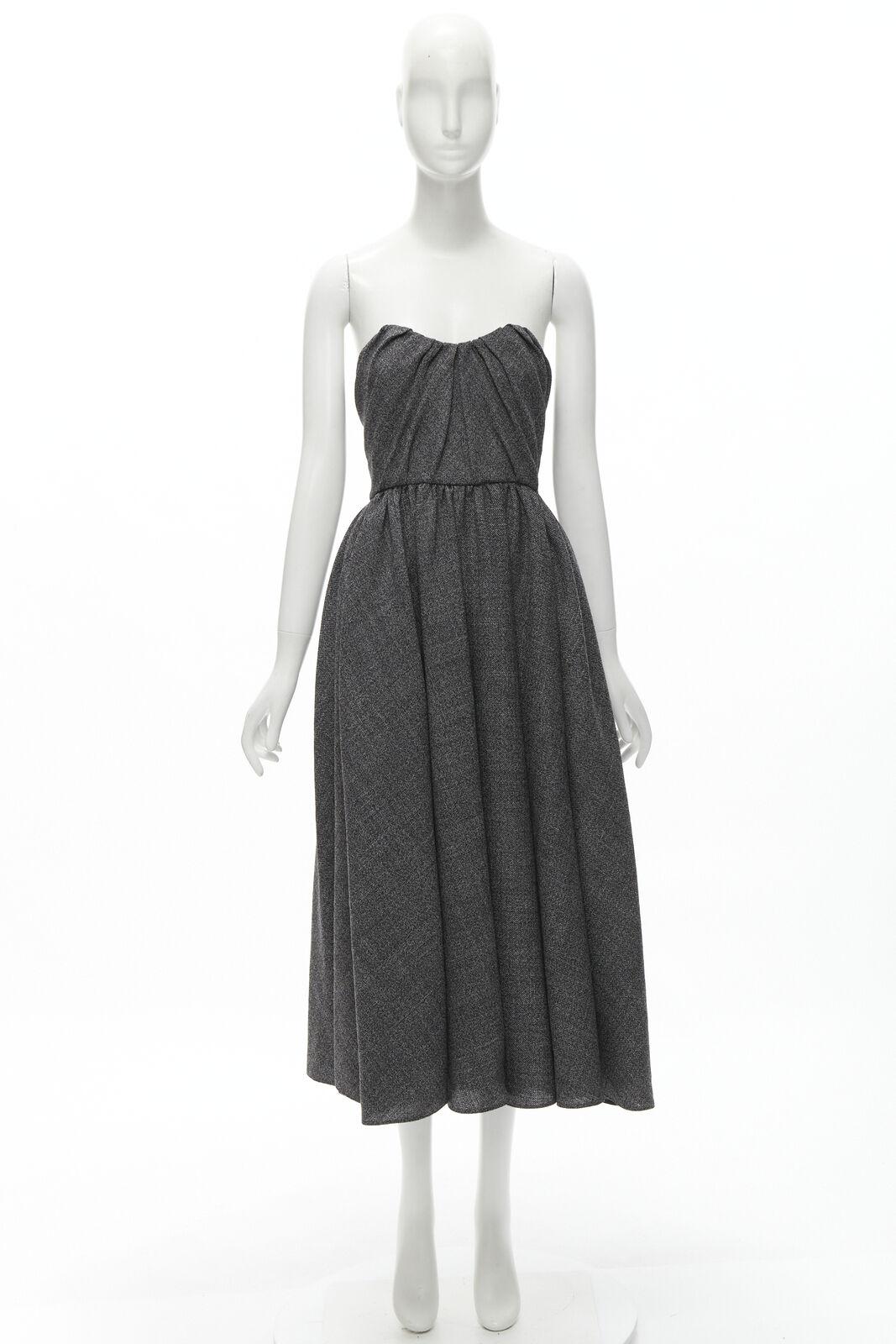 CHRISTIAN DIOR 100% virgin wool grey sweetheart bustier midi gown FR34 XS 6