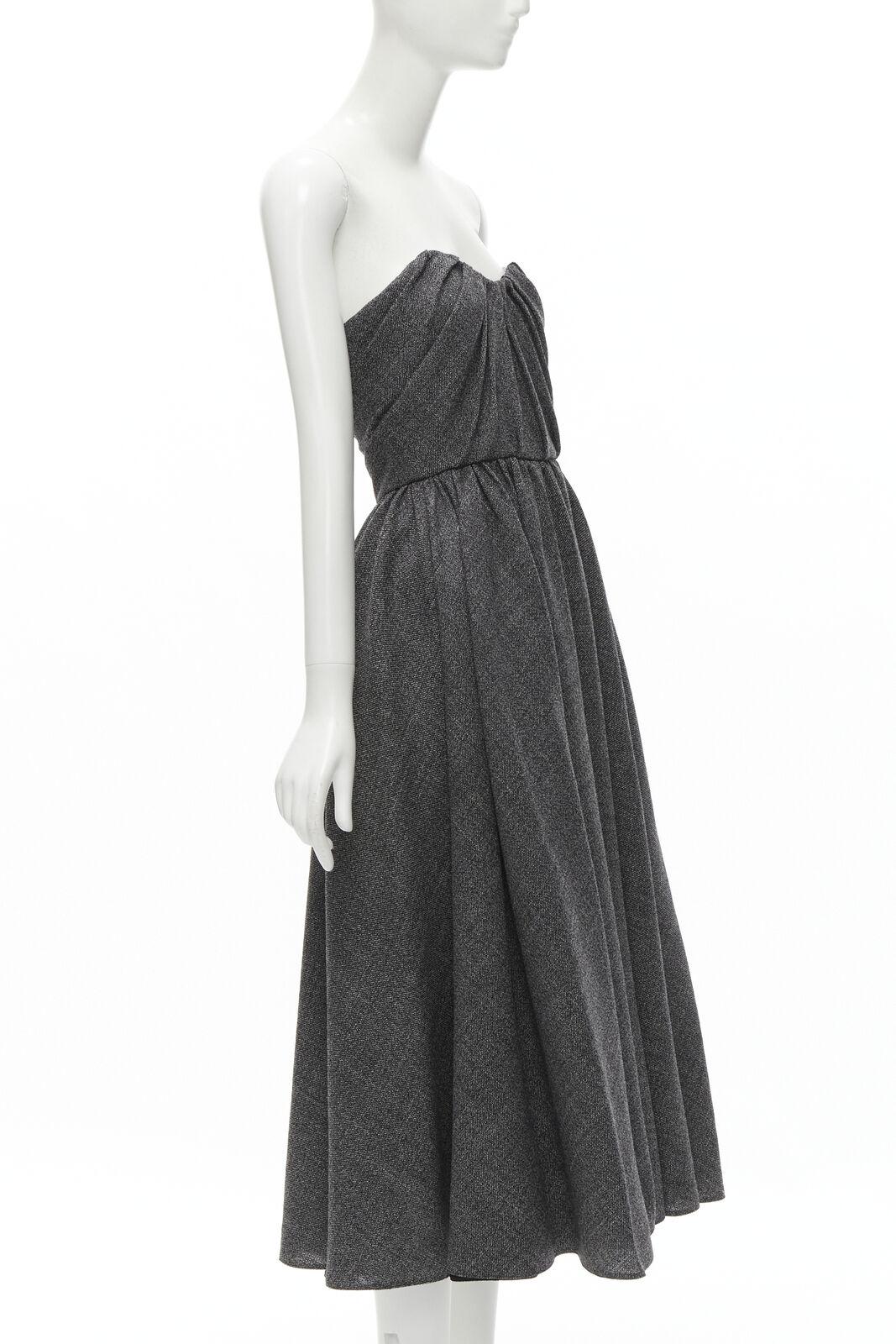 CHRISTIAN DIOR 100% virgin wool grey sweetheart bustier midi gown FR34 XS In Excellent Condition In Hong Kong, NT