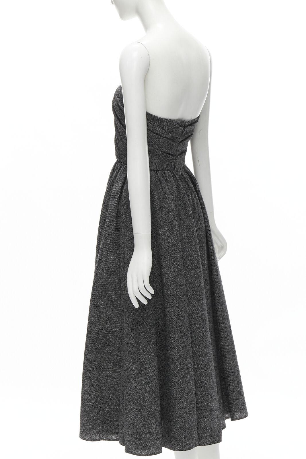 CHRISTIAN DIOR 100% virgin wool grey sweetheart bustier midi gown FR34 XS 2