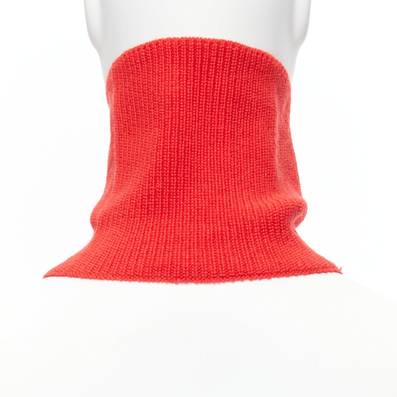 Women's CHRISTIAN DIOR 100% wool red CD logo charm ribbed neck warmer collar For Sale