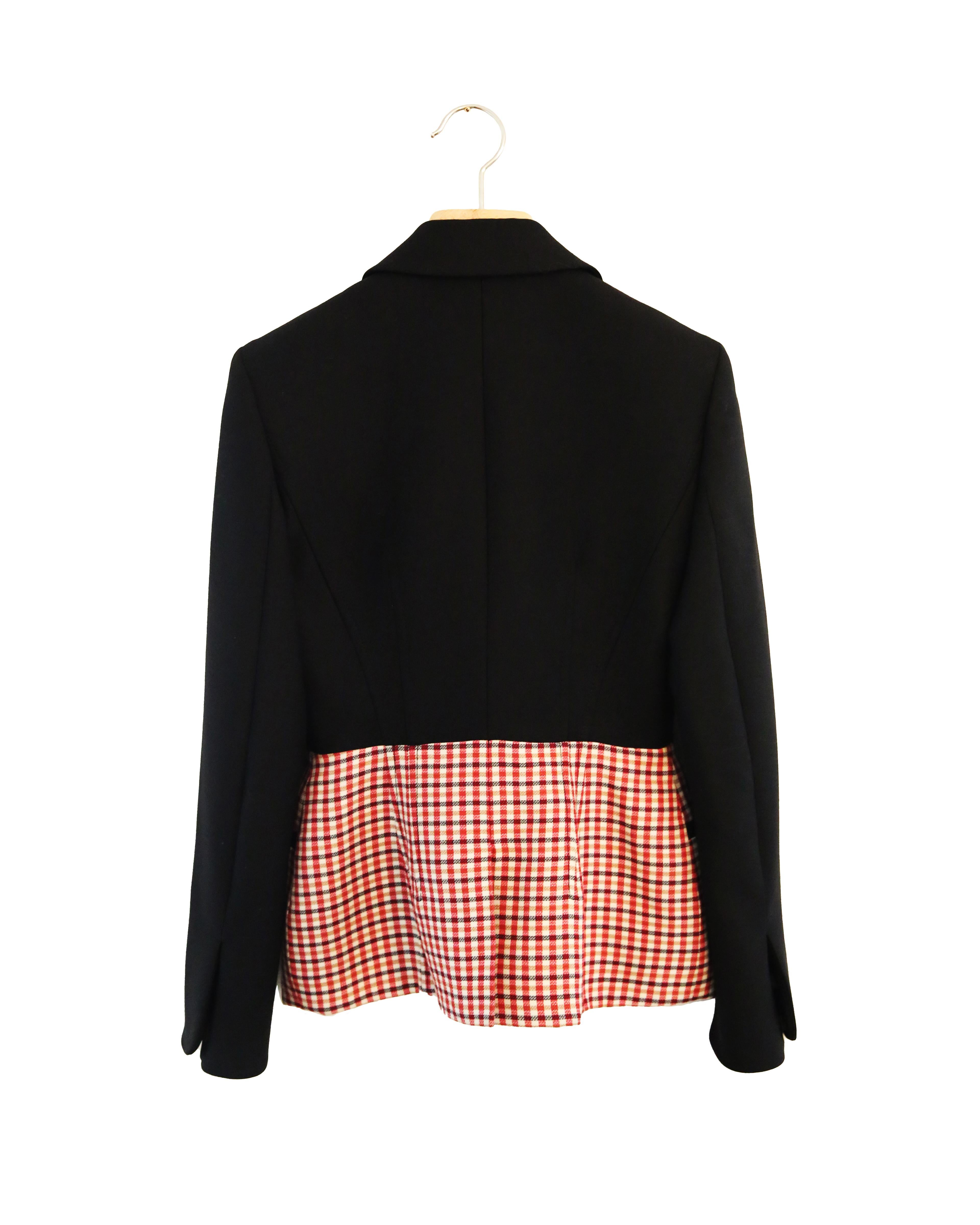Christian Dior 16 black red white gingham check plaid print peplum blazer jacket In New Condition In Paris, FR