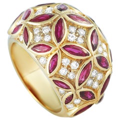 Christian Dior 18 Karat Yellow Gold 1.00 Carat Diamond and Ruby Ring