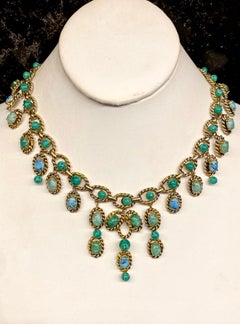 Christian Dior 1963 Faux Jade & Turquoise Cabochon Necklace