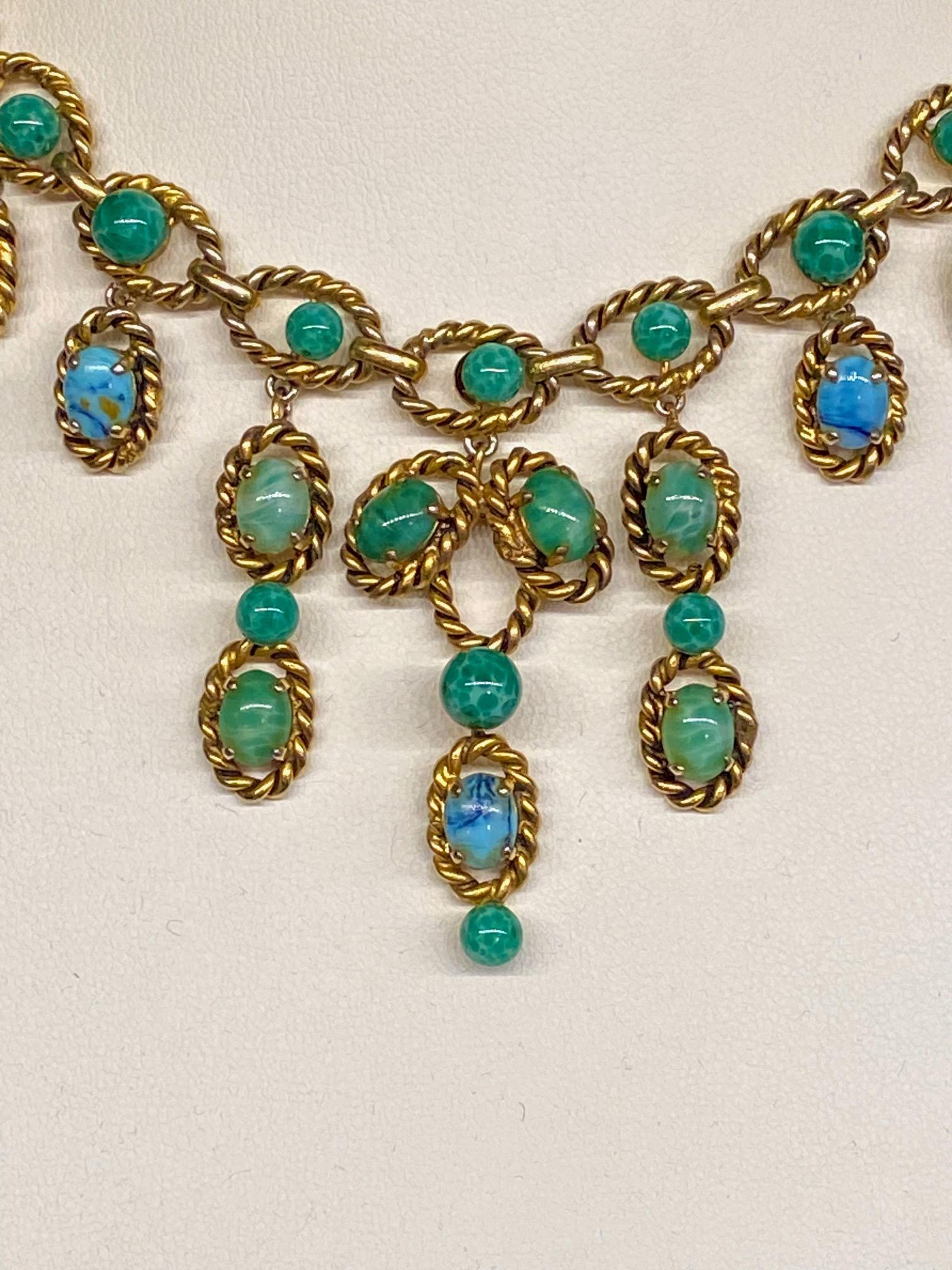 Christian Dior 1963 Faux Jade & Turquoise Cabochon Necklace  1