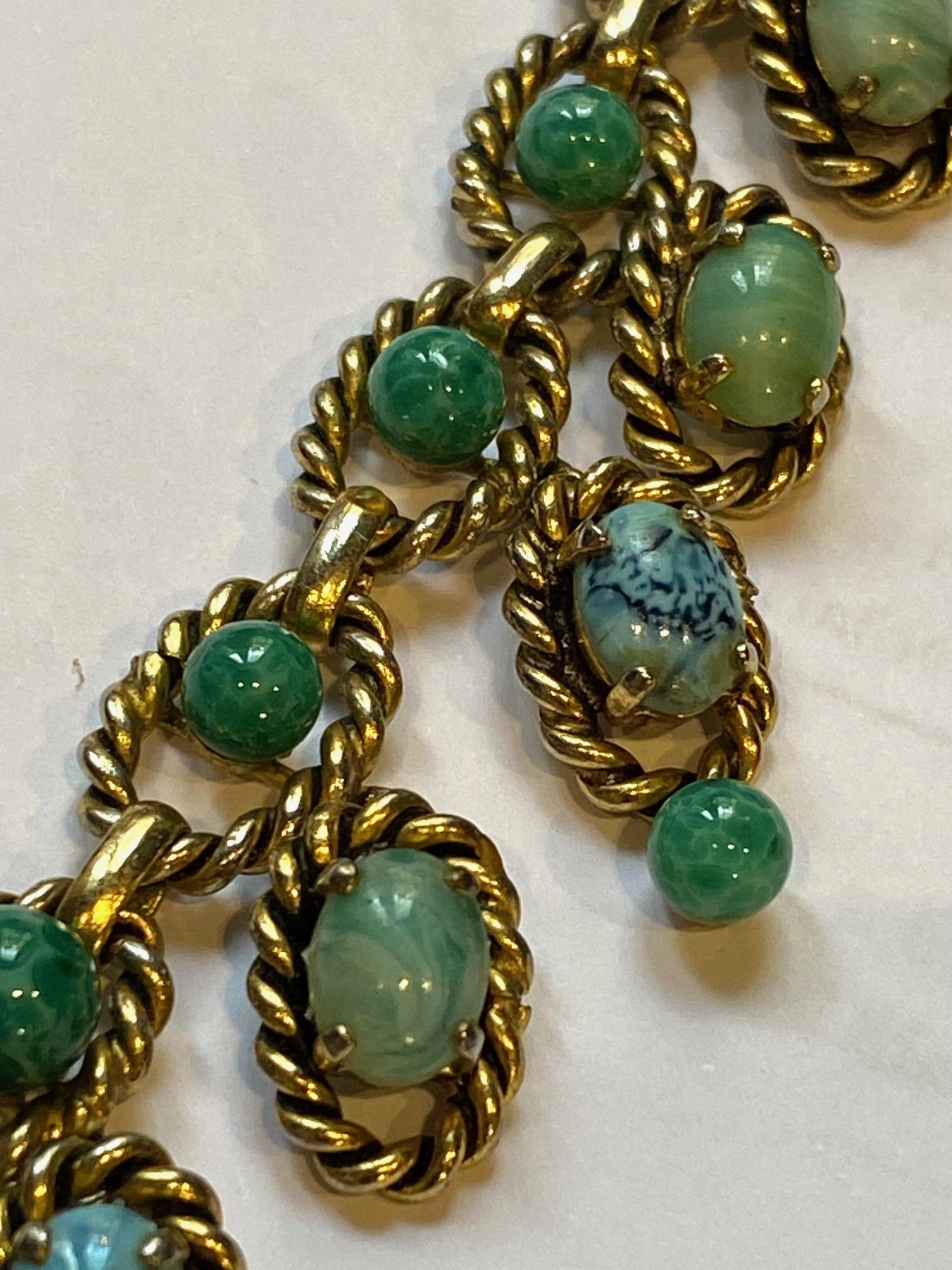Christian Dior 1963 Faux Jade & Turquoise Cabochon Necklace  2