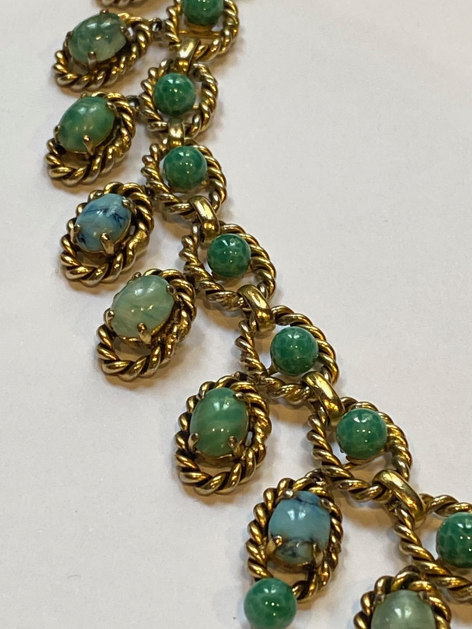 Christian Dior 1963 Faux Jade & Turquoise Cabochon Necklace  3