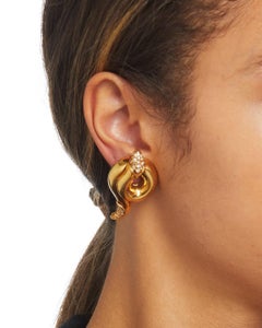 Christian Dior 18k Gold Snake Coil Clip-On Earrings w/ 0.75 Carat Diamond Accent