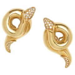 Christian Dior 18k Gold Snake Coil Clip-On Earrings w/ 0.75 Carat Diamond Accent