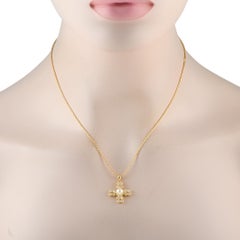 Christian Dior 18K Yellow Gold 0.55ct Diamond and Pearl Pendant Necklace