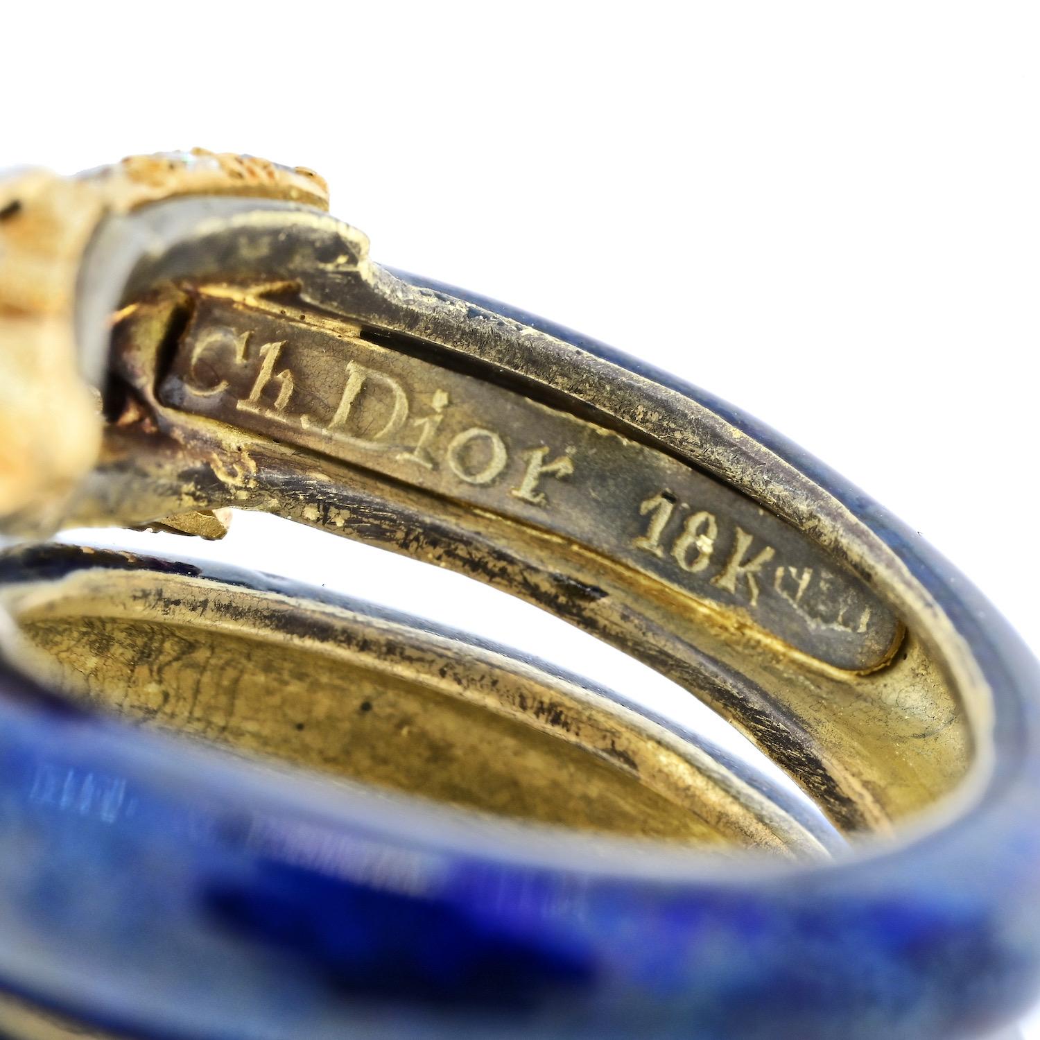 Christian Dior 18 Karat Gelbgold 1960er Jahre Doppelkopf Schlangen-Emaille-Ring (Moderne)