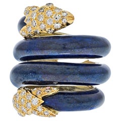 Christian Dior 18K Yellow Gold 1960's Double Head Serpent Enamel Ring