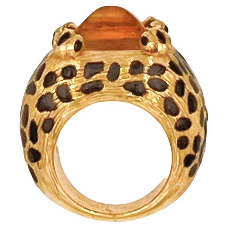 Modern Christian Dior 18k Yellow Gold Citrine Leopard Spot Ring For Sale