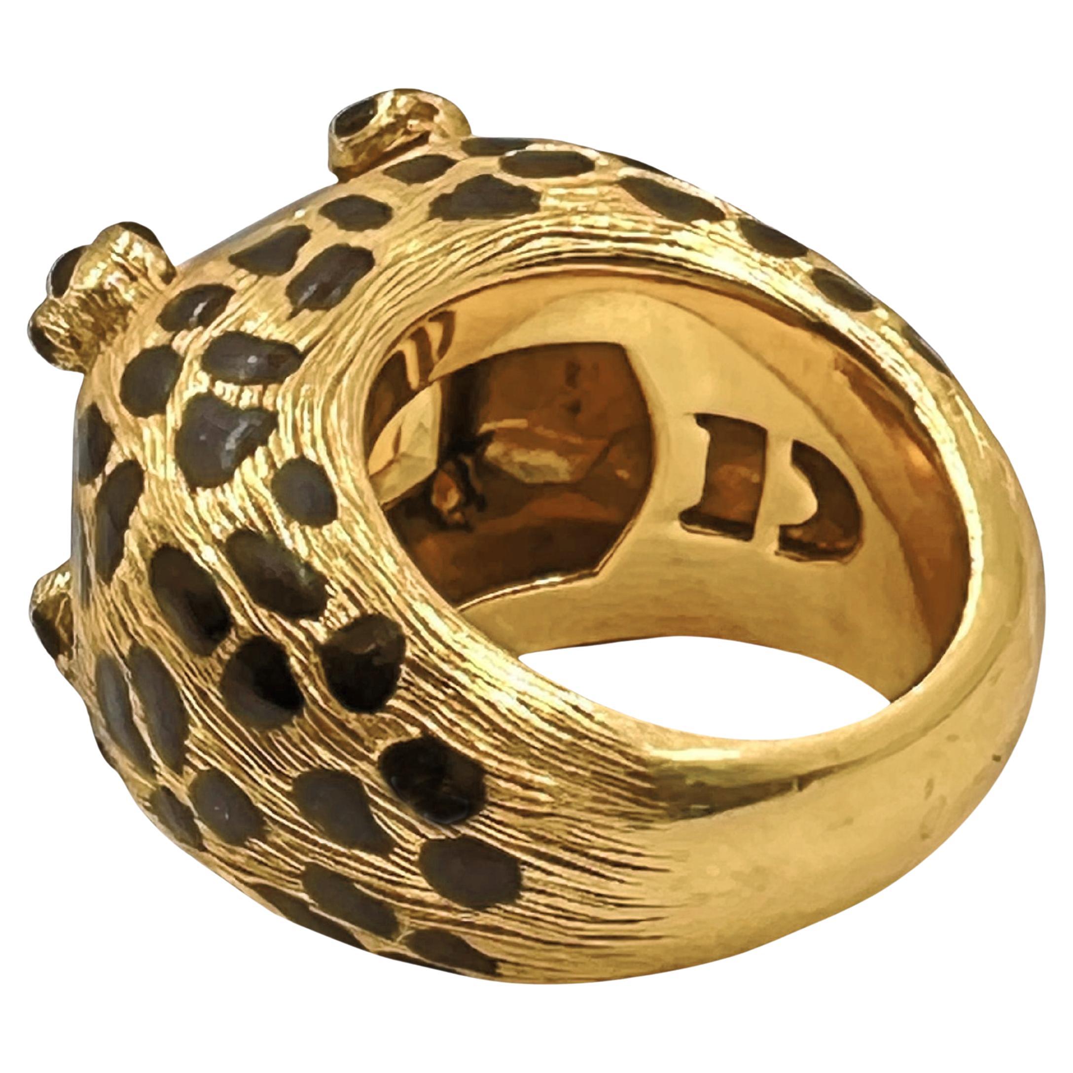 Cabochon Christian Dior 18k Yellow Gold Citrine Leopard Spot Ring For Sale