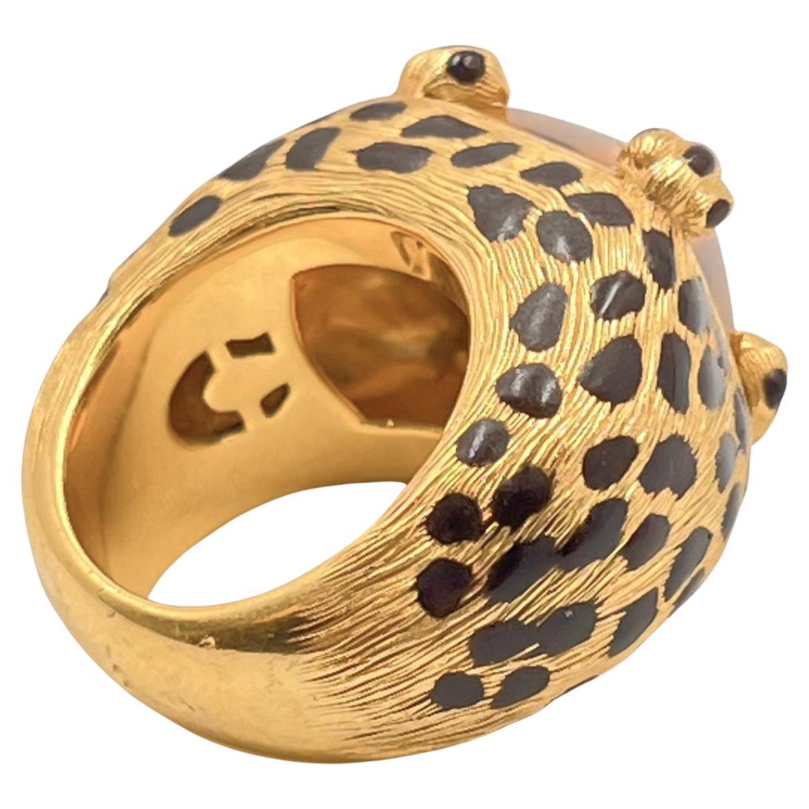 Christian Dior 18k Yellow Gold Citrine Leopard Spot Ring In Excellent Condition For Sale In Palm Beach, FL